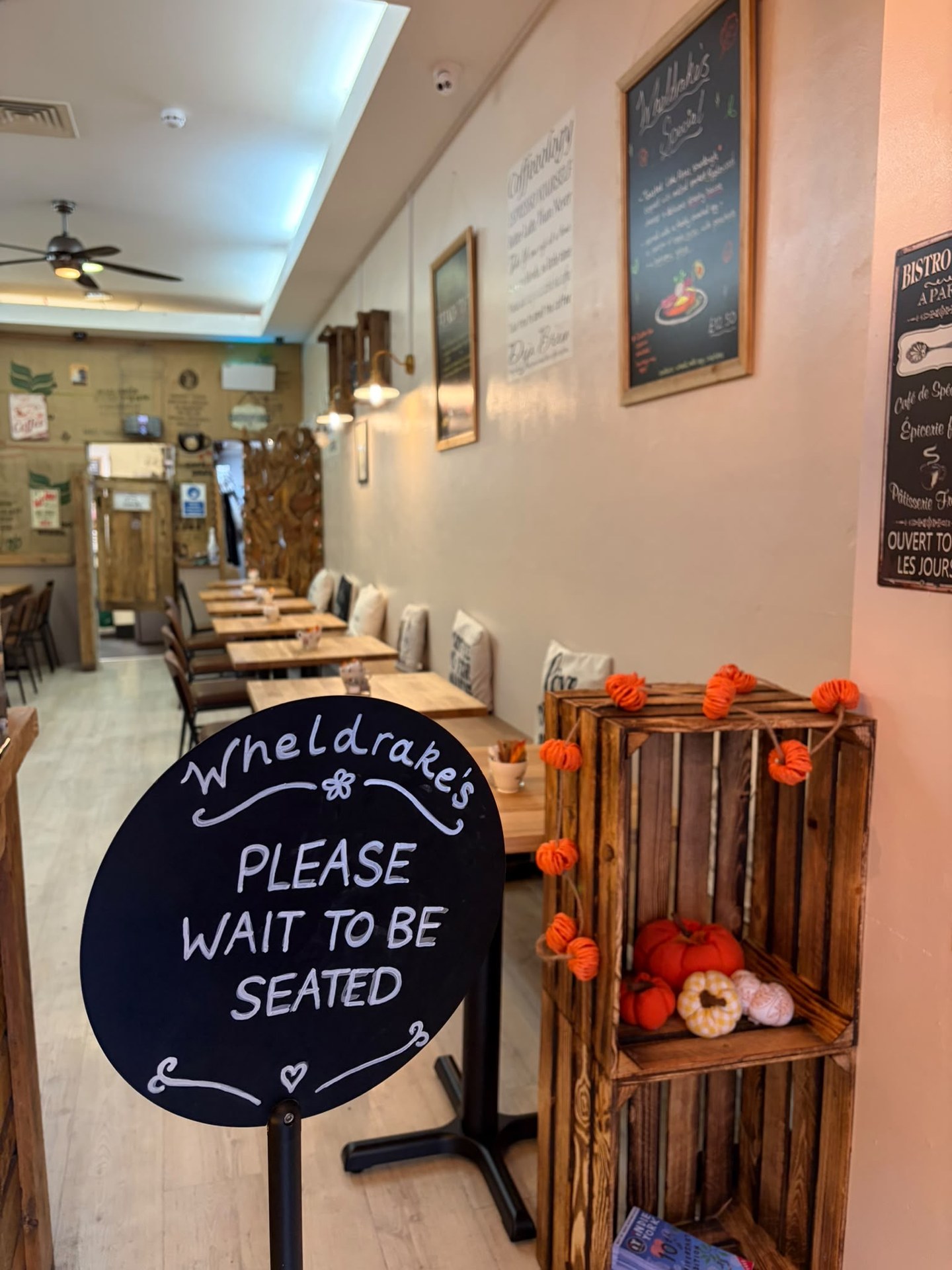 Welcome sign at the entrance to the renovated Wheldrakes café